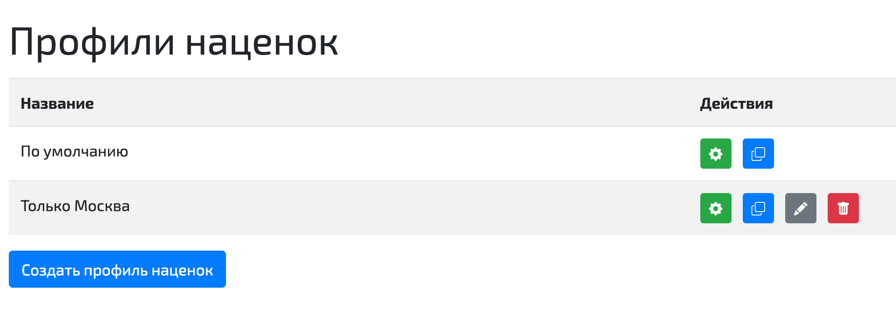 Новый профиль в списке